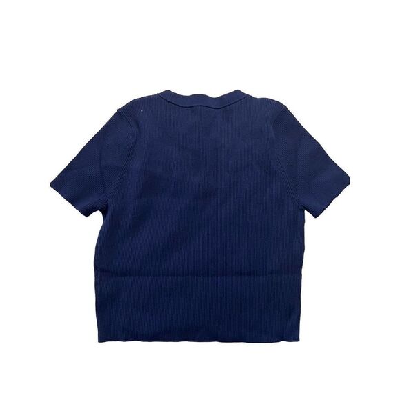 Intermix Women's Navy Crew Neck Katya Rib Knit Short Sleeve Crop Top Size M NWT - Picture 2 of 6